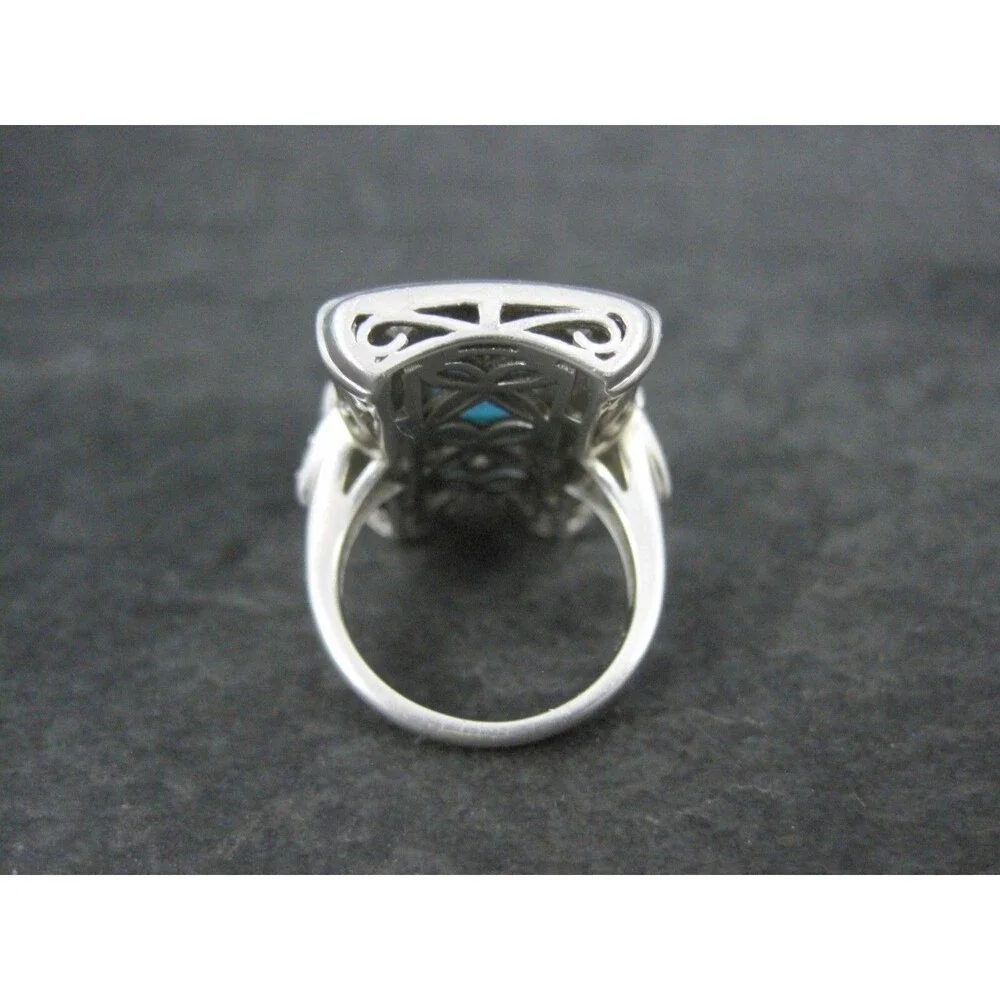 Art Deco Style Sterling Silver Blue & White Topaz Ring Size 6